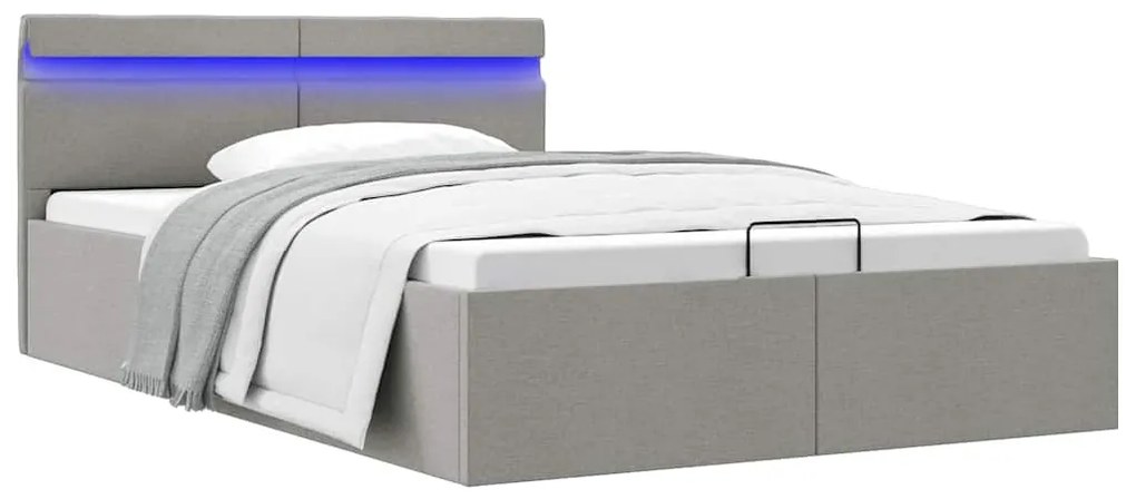 vidaXL Cadru pat hidraulic ladă LED gri deschis 120x200 cm textil