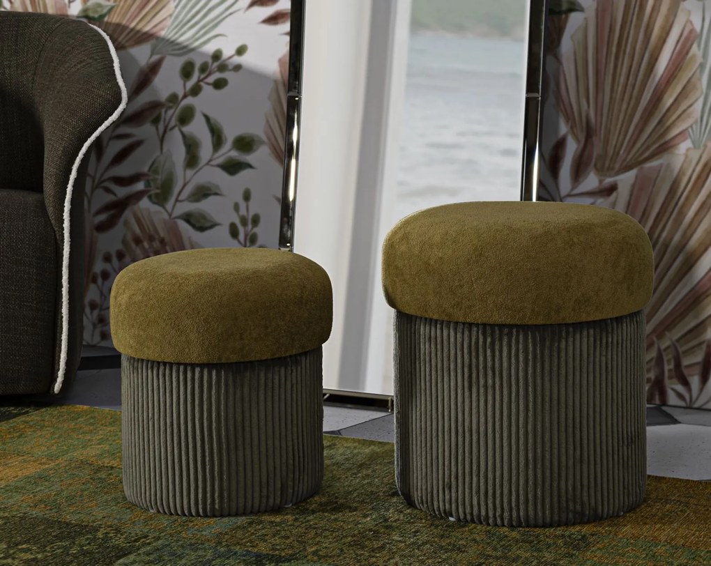Mauro Ferretti Puff cu Depozitare Verde Set 2 Buc cm Ø 42x44-35x36 | Aosom Romania