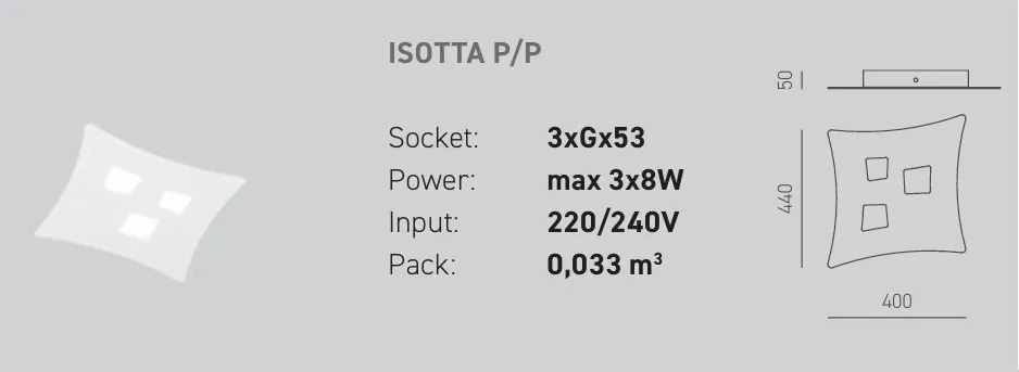 Plafoniera moderna ISOTTA 40x44cm, alb sau gri