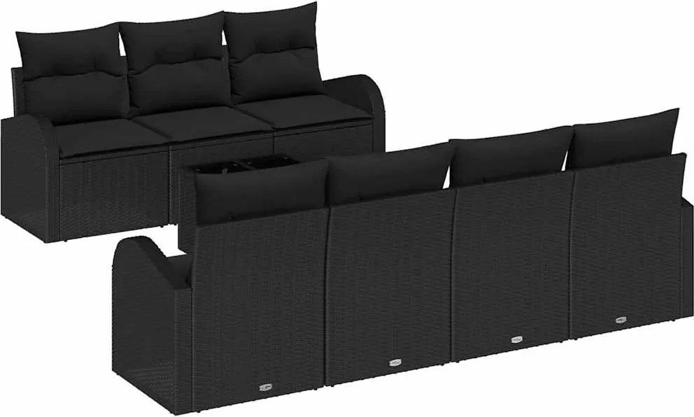 vidaXL Set de canapele pentru grădină cu pernă Manual 8 pcs Negru