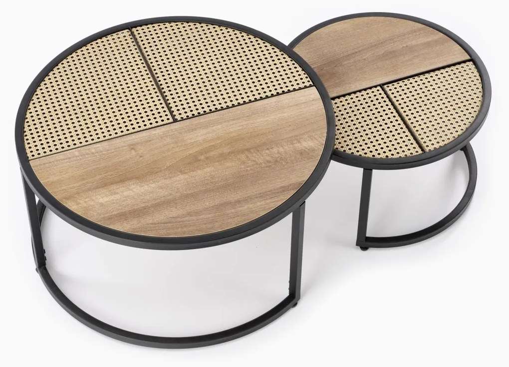 Set mese de cafea Garmina stejar auriu + rattan