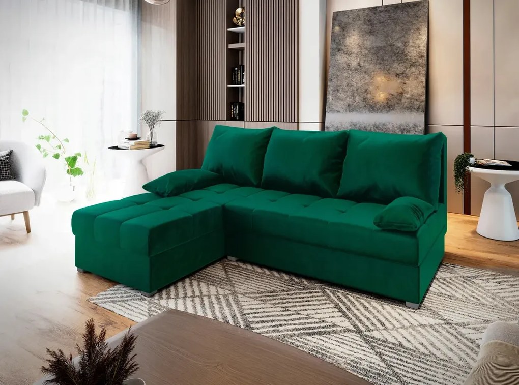 OFERTA Canapea coltar extensibila verde inchis ZENA, reversibila calitatea II