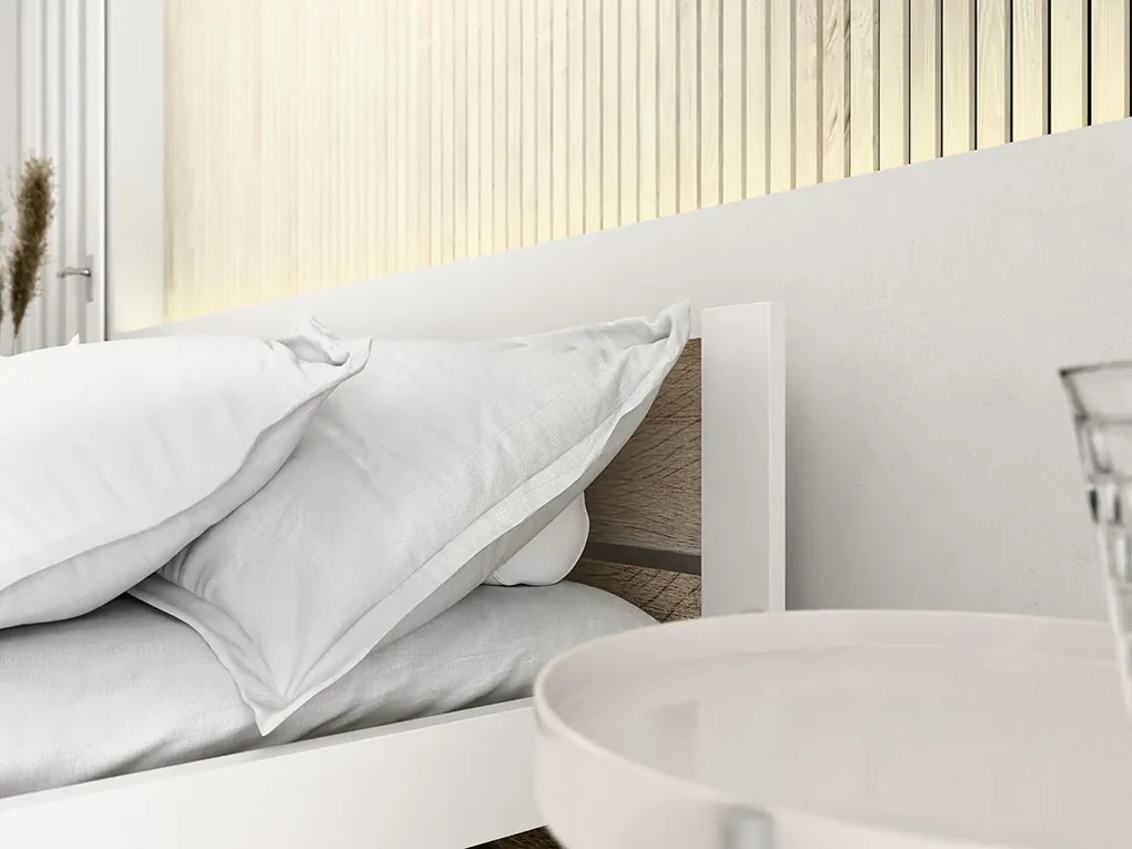Pat de o persoana stejar sonoma/alb, IKAROS DOUBLE 90 x 200 cm Saltele: Cu saltele Coco Maxi 20 cm, Somiera pat: Fara somiera