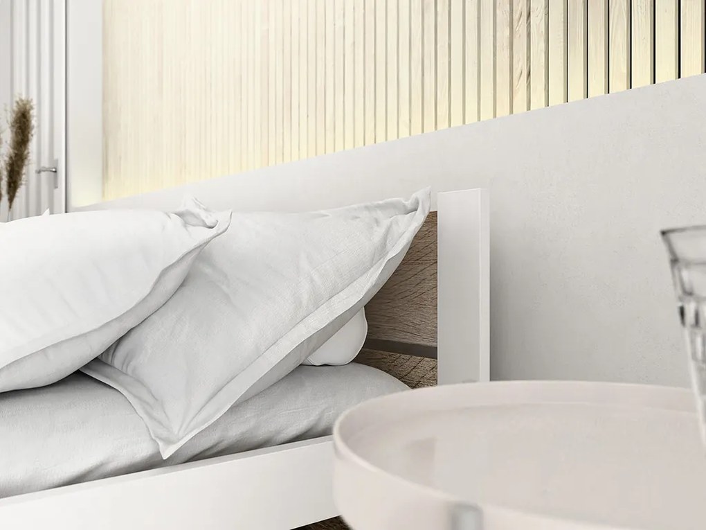 Pat de o persoana stejar sonoma/alb, IKAROS DOUBLE 90 x 200 cm Saltele: Cu saltele Sommera 18 cm, Somiera pat: Cu lamele curbate