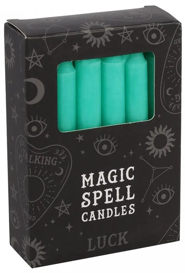 Set 12 lumanari verzi pentru ritualuri de noroc, bani si fertilitate, 10x1 cm