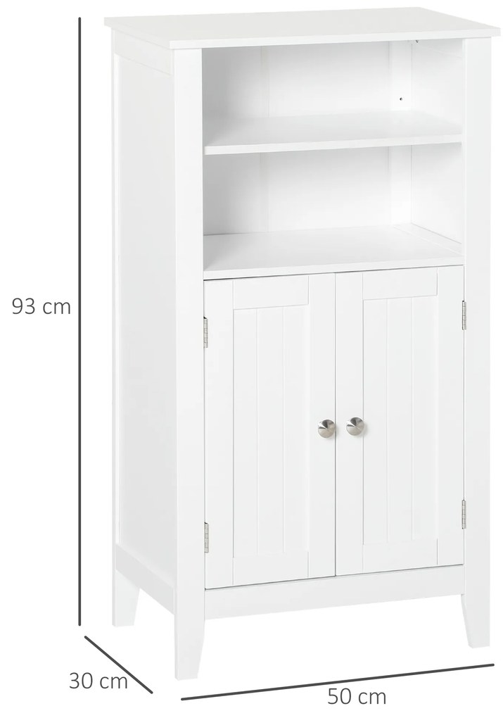 Kleankin Dulap Baie cu Rafturi Reglabile, Design Rezistent la Umiditate și Anti-Inclinare, 50x30x93 cm, Alb | Aosom Romania