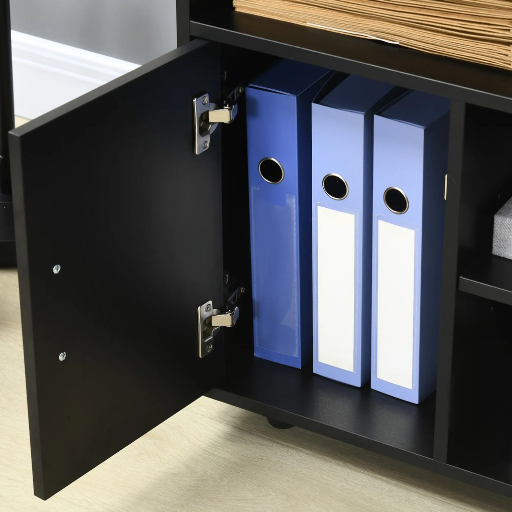 HOMCOM Suport de imprimantă organizator birou dulap ușă 3 nișe + blat mare panouri particule negru | Aosom Romania