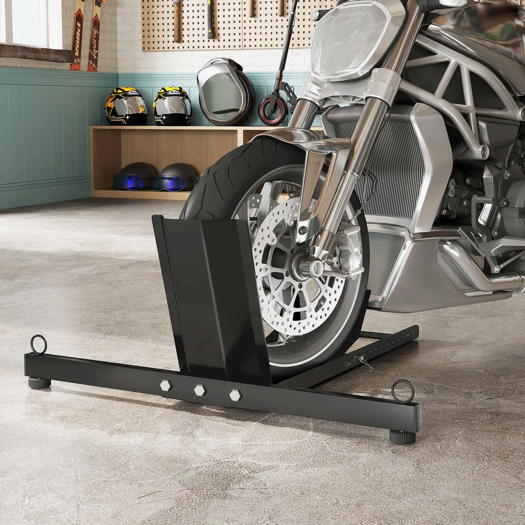 HOMCOM Suport Blocator Roată Moto cu Suport Reglabil, Capacitate de 816,5 kg, Ø34-84 cm, Negru | Aosom Romania