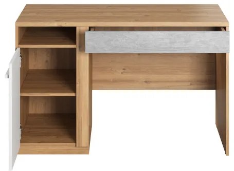 Birou Piano Cu 1 Usa Si 1 Sertar, Stejar Nash, Alb Si Beton, 120 Cm