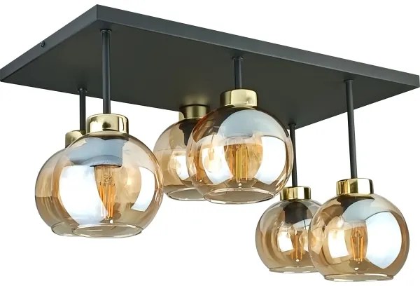 Lustră aplicată NESSA 6xE27/60W/230V negru/auriu/bej fumuriu