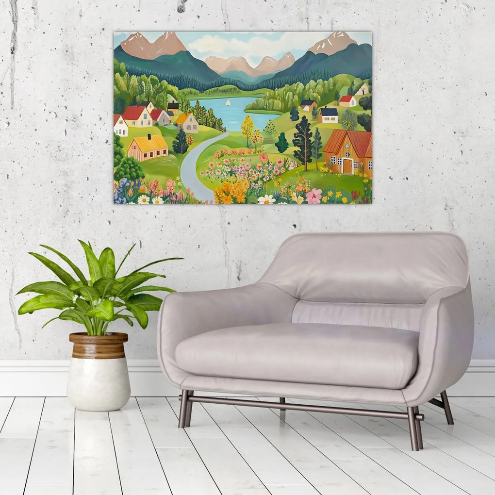 Tablou - Sat în Munți (90x60 cm)