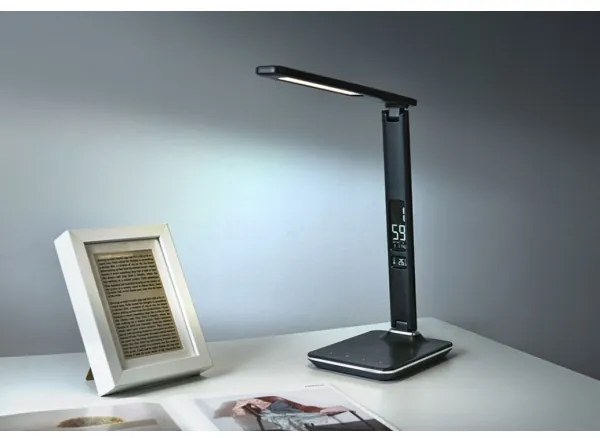 Immax 08930L - LED Lampă de masă cu display KINGFISHER LED/9W/230V/12V negru