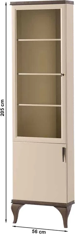 Vitrină lemn masiv nuc de colt Leona Crem-, 56 × 50 × 205 cm