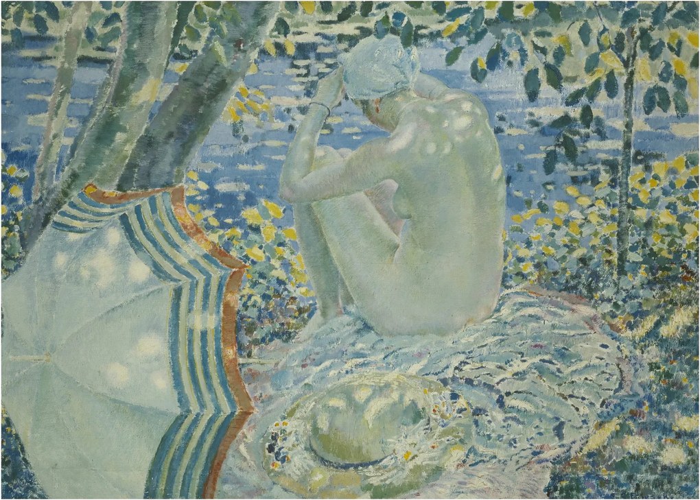 Tablou pe sticlă - Frederick Carl Frieseke, On the Bank, reproducere (70x50 cm)