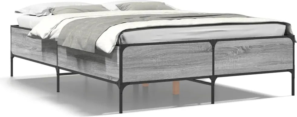 vidaXL Cadru de pat, gri sonoma, 120x190 cm, lemn prelucrat și metal