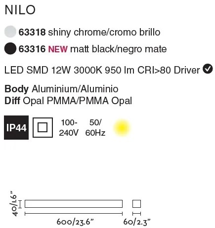Aplica LED oglinda Baie IP44 stil modern liniar NILO-1 neagra 63316