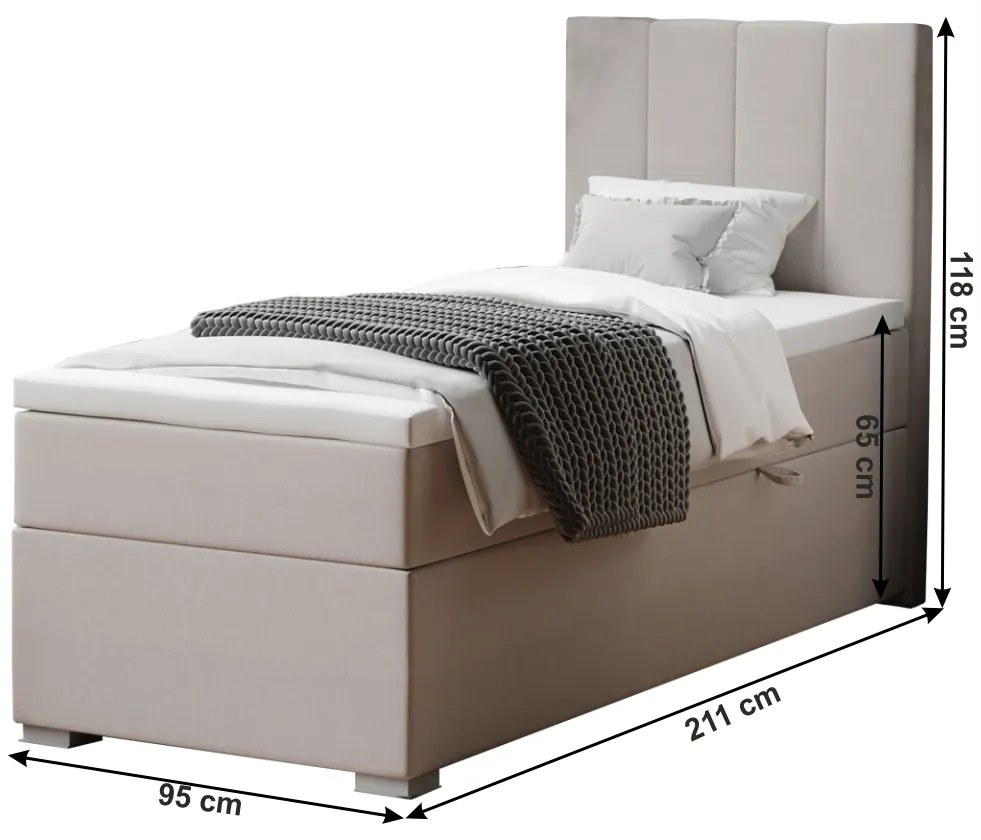 Pat boxspring, pat de o persoană, bej, 90x200, dreapta, BRED