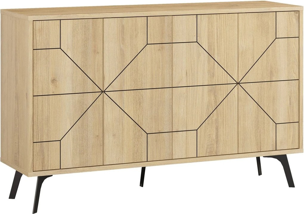 Comoda DUNE, stejar/negru, PAL melaminat, 123x35x77 cm