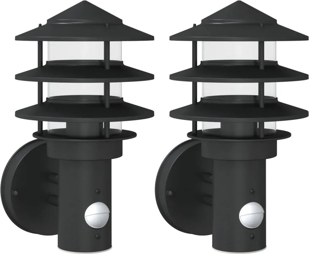 vidaXL Lămpi exterioare de perete cu senzori, 2 buc., negru, oțel inox