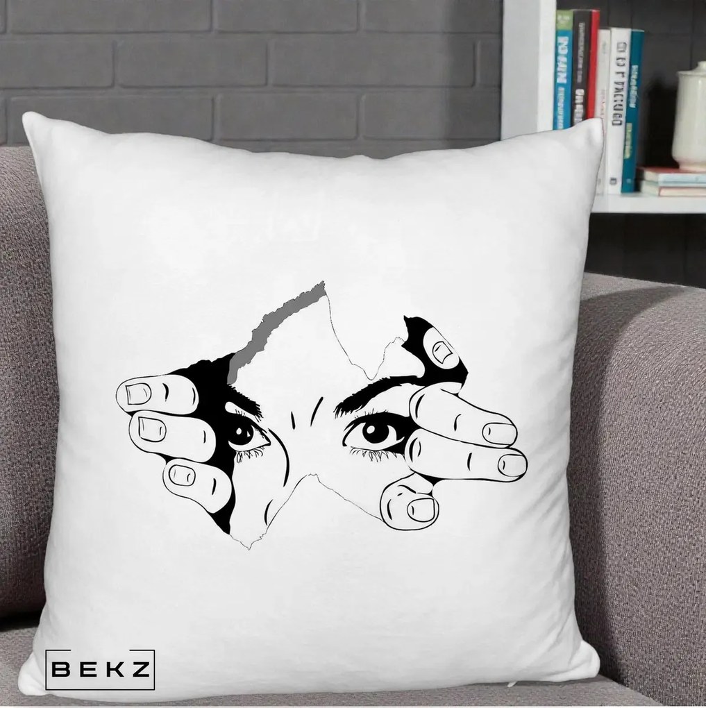 Perna Decorativa Ochi care Rup Suprafata, 40x40 cm, Alb Pufos, Husa Detasabila, Perna Inclusa, BEKZ®
