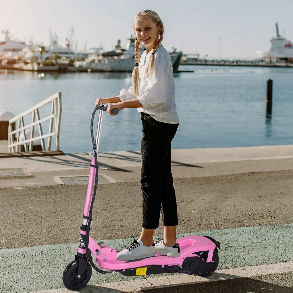 HOMCOM Scuter Electric Pliabil pentru Copii de 7-14 Ani Máx. 50 kg Scooter cu Viteză Max. 12 km/h Înălțime Ajustabilă Buton Pornire și Frâne 75x36x82-93 cm Roz | Aosom Romania