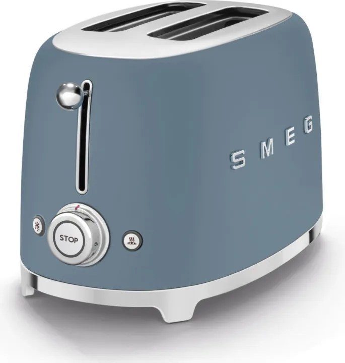 Prajitor de paine SMEG 50's Style TSF01SBMEU, 950 W, 2 felii, 6 trepte, Tava pentru firimituri, Cablu integrat, Otel inoxidabil, Albastru cenusiu