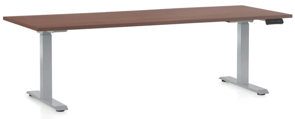 Masa inaltime reglabila OfficeTech D, 200 x 80 cm, bază gri, nuca