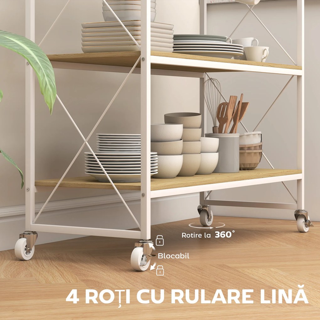 HOMCOM Cărucior Multifuncțional cu 4 Nivele cu Suport pentru Sticle și 5 Cârlige Detașabile | Aosom Romania