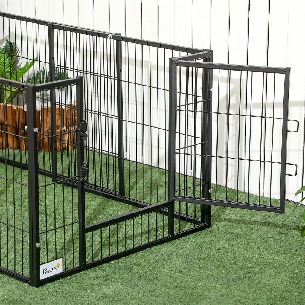 PawHut Tarc de Joacă pentru Animale, 6 Panouri din Oțel, Lungime Ajustabilă 82,5-150x61cm, Ideal pentru Interior/Exterior, Negru | Aosom Romania