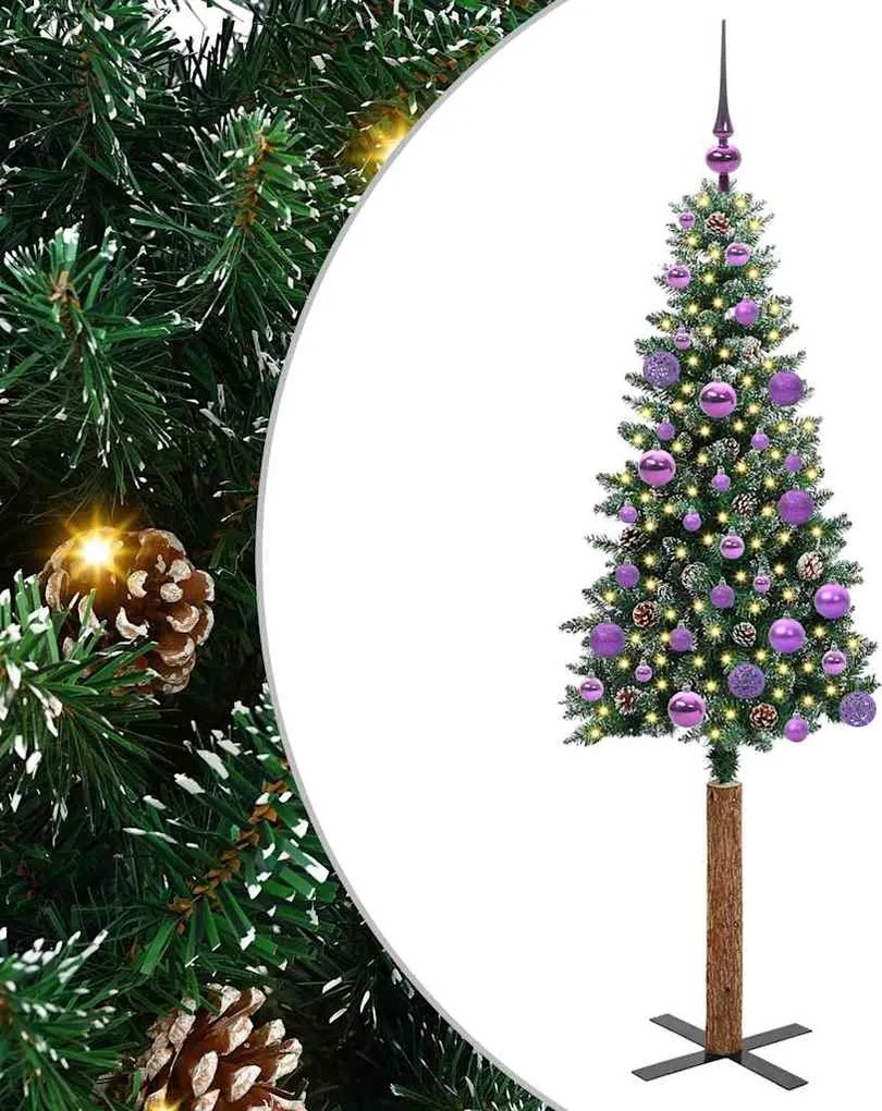 vidaXL Brad de Crăciun subțire Verde 150 cm PVC și lemn de PIN masiv