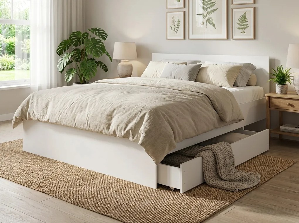 Pat ELISA 140 x 200 cm, alba Saltele: Saltea Sommera 18 cm, Somiera pat: Cu lamele drepte