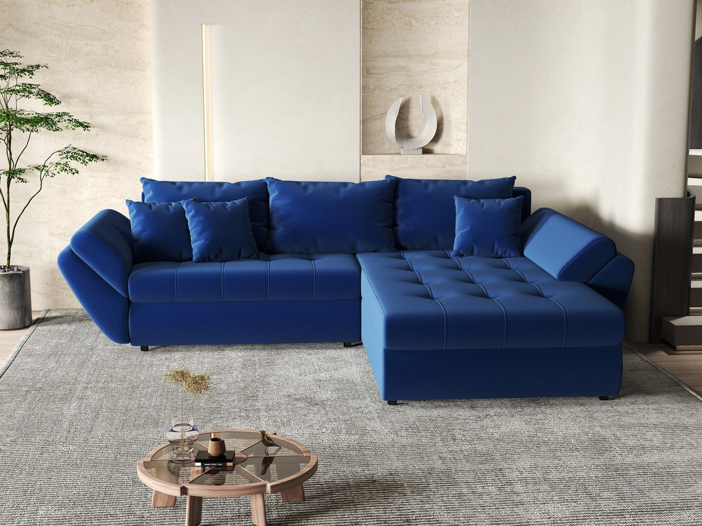 Colțar extensibil dumonde cu ladă de depozitare si sezut confortabil din spuma high-density, Loana Royal Blue II 270x185 cm