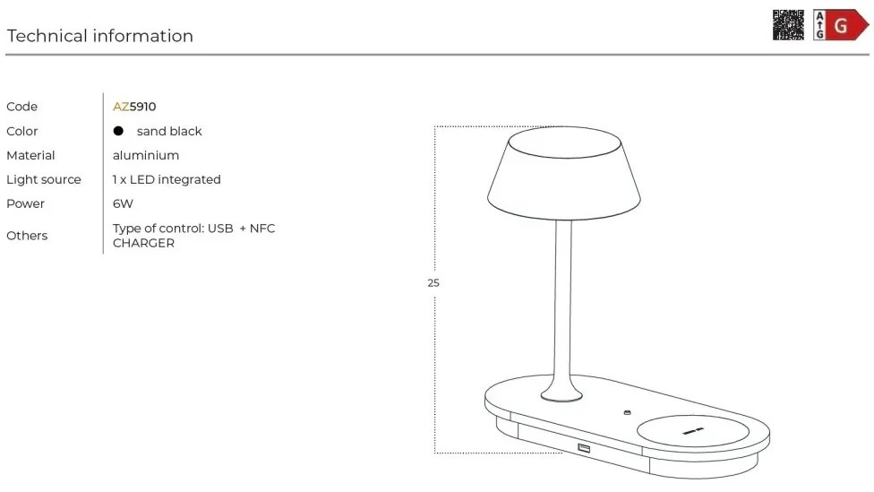 Veioza/Lampa de masa LED FINO NFC charger