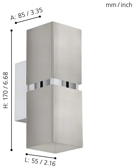 Eglo 96264 - Aplică LED de perete PASSA 2xGU10/2,8W/230V pătrată