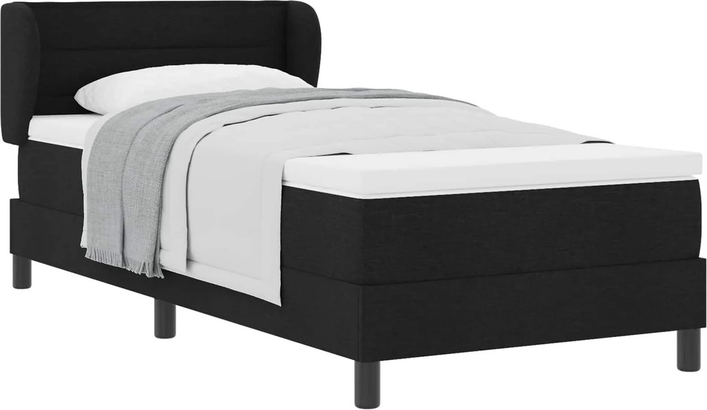 vidaXL Pat cu arcuri cu saltea cu headboard Negru 90 x 190 cm țesătură