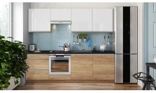 Set bucătărie MARINA 240 cm stejar craft/alb lucios