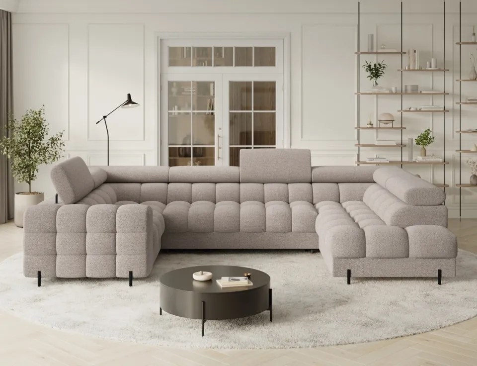 Colțar extensibil, cu spatiu pentru depozitare, 346x205x93 cm, Fectory RT, Eltap (Culoare: Bej / Royal 20)