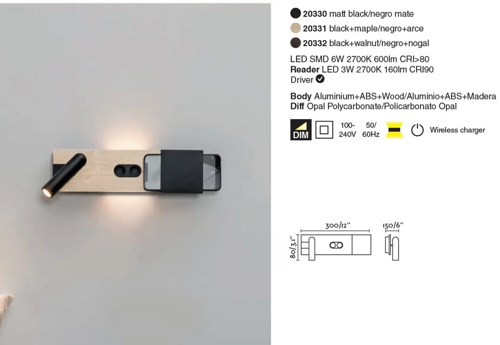 Aplica ambientala cu reader LED design ultra-modern MAGOS negru 20330