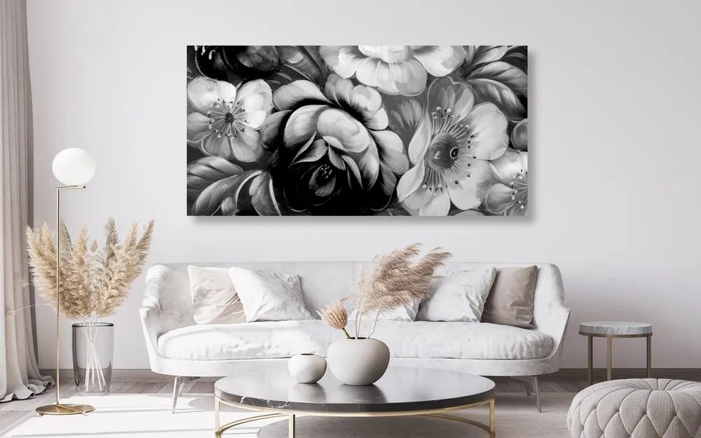 Tablou lumea florilor în design alb-negru
