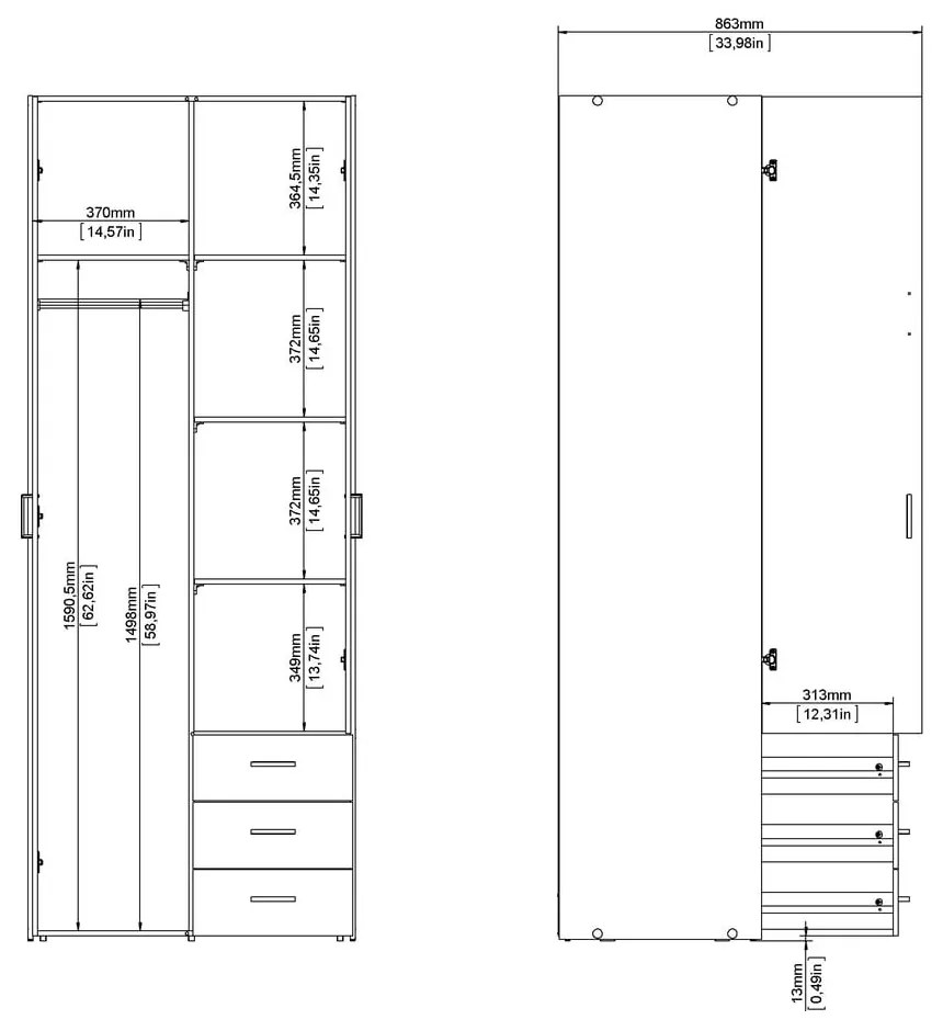 Șifonier alb 78x200 cm Space – Tvilum