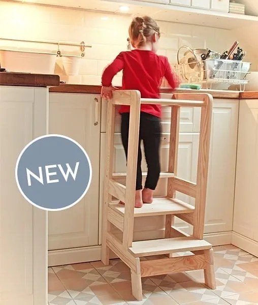 Inaltator Learning Tower Ajustabil, Ajutor de bucatarie MeowBaby  , lemn natur