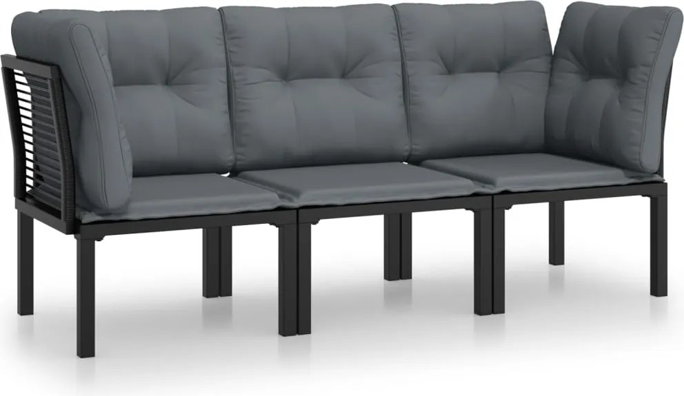 vidaXL Set mobilier de grădină cu perne, 3 piese, negru/gri, poliratan