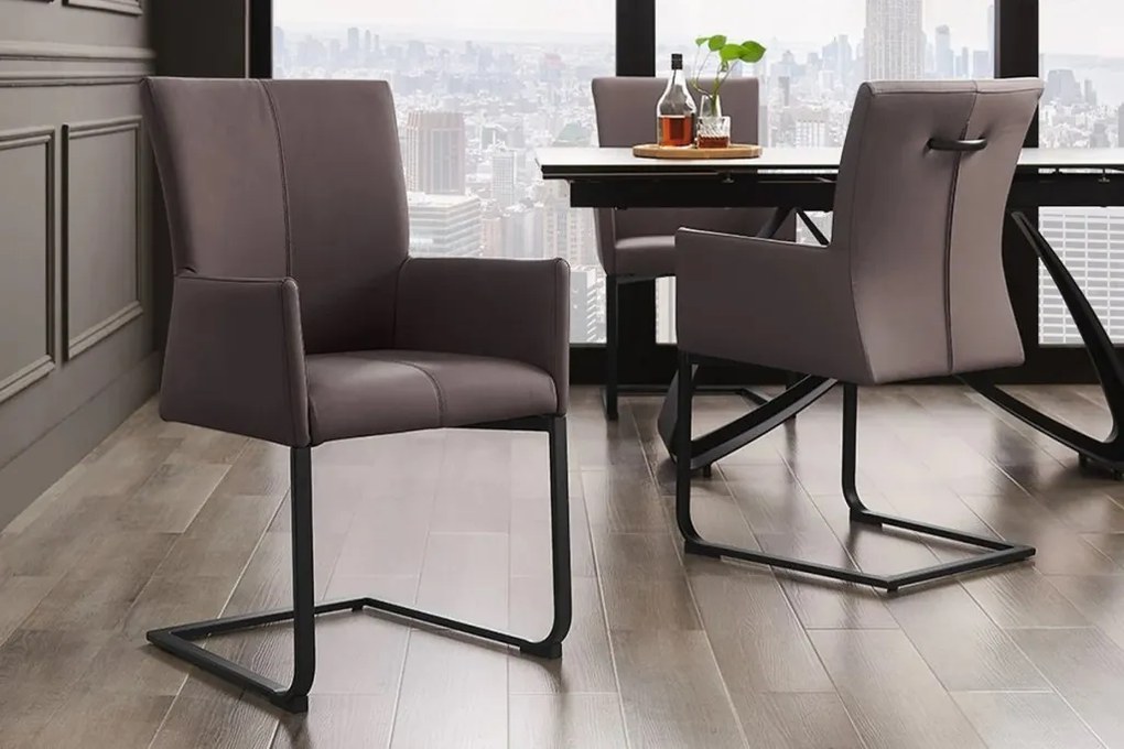 Scaun cu brate, Metal, Piele Naturala, Gri Taupe, SAMSON A-45175 VC