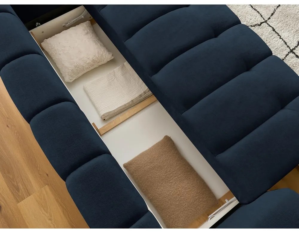 Canapea albastru-închis extensibilă/cu spațiu de depozitare 251 cm Fuji – Bobochic Paris