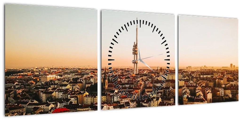 Tablou apusului de soare deasupra orașului Zizkov (cu ceas) (90x30 cm)