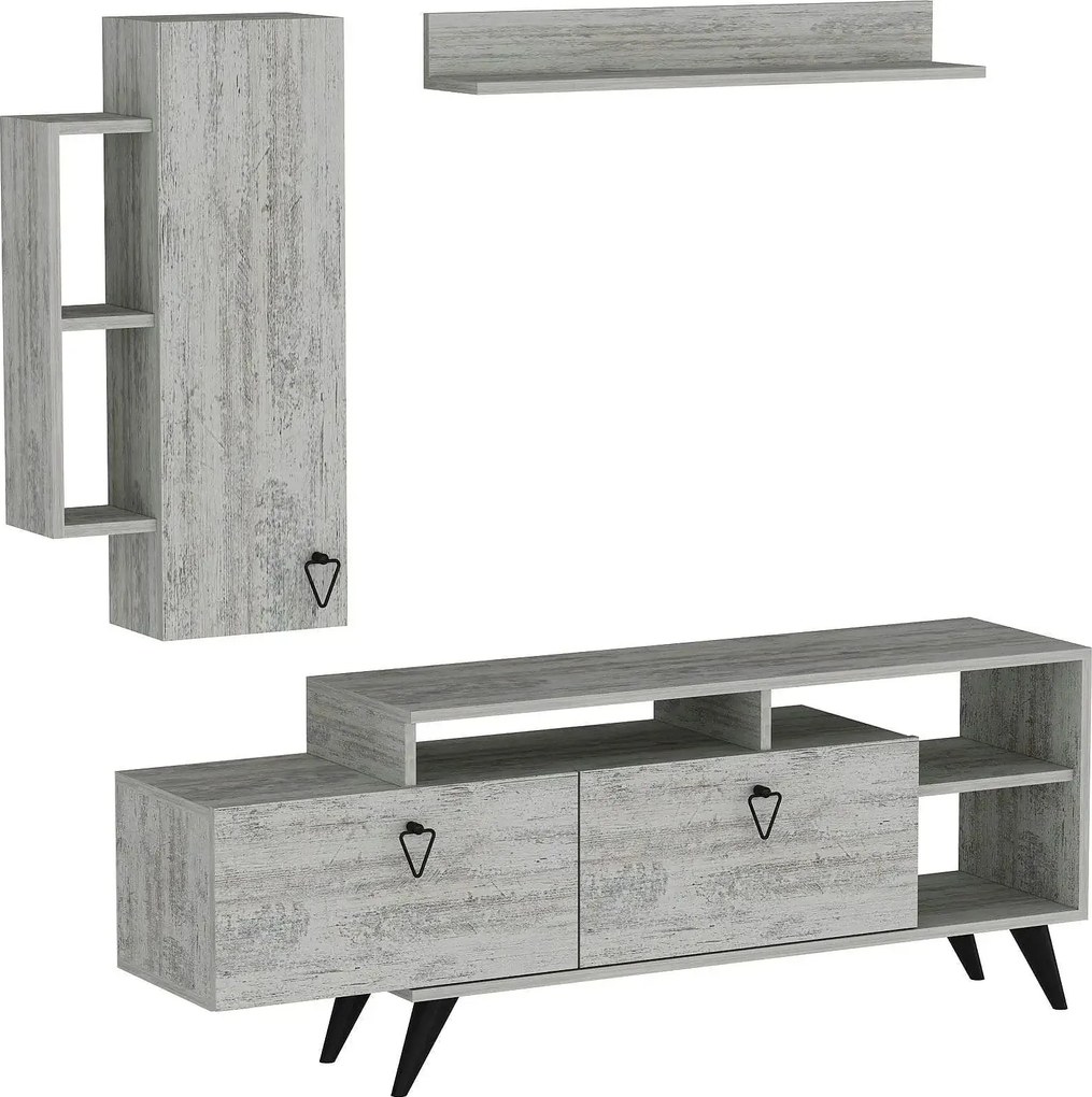 Mobilier living 505CRL1924, gri/negru, PAL melaminat, 3 piese