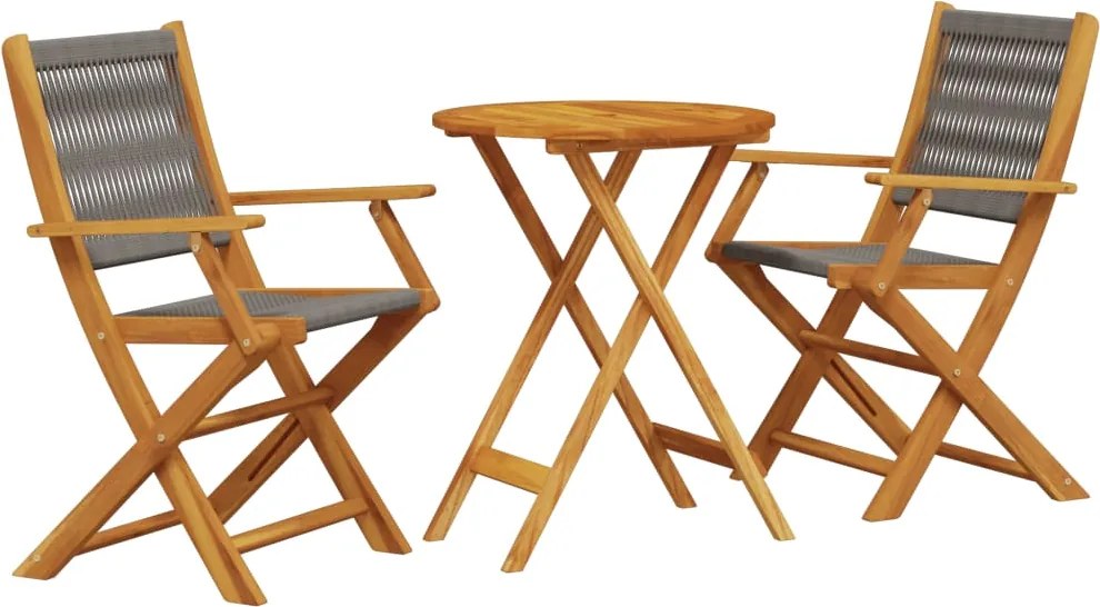 vidaXL Set mobilier bistro, 3 piese, gri, polipropilenă și lemn masiv