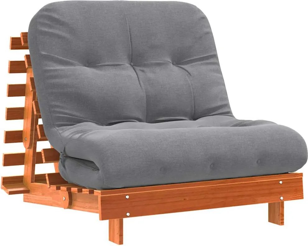 vidaXL Canapea futon cu saltea, maro, 80x206x11 cm, lemn masiv de pin