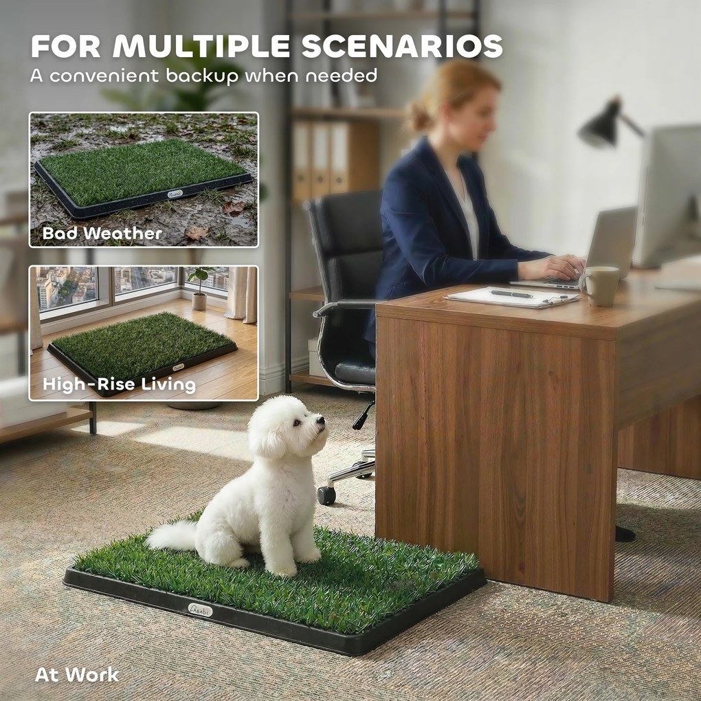 PawHut Toaletă pentru câini 63 x 50,5 cm, toaletă cu 2 covorașe de iarbă artificială lavabile, pentru pui și câini, pentru balcon, acasă, Negru+Verde | Aosom Romania