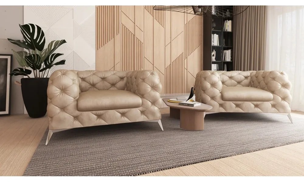 Fotoliu bej cu tapițerie din catifea Chelsea – Ropez